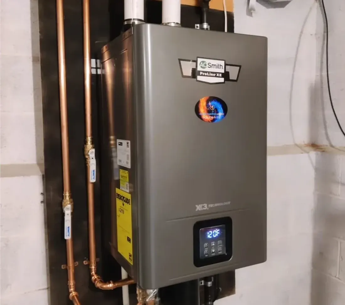 Tankless water heater install with new copper and gas connections in Rosemawr, Clifton